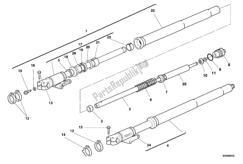 Tutte le parti per il Forcella Anteriore del Ducati Supersport 750 SS 2000